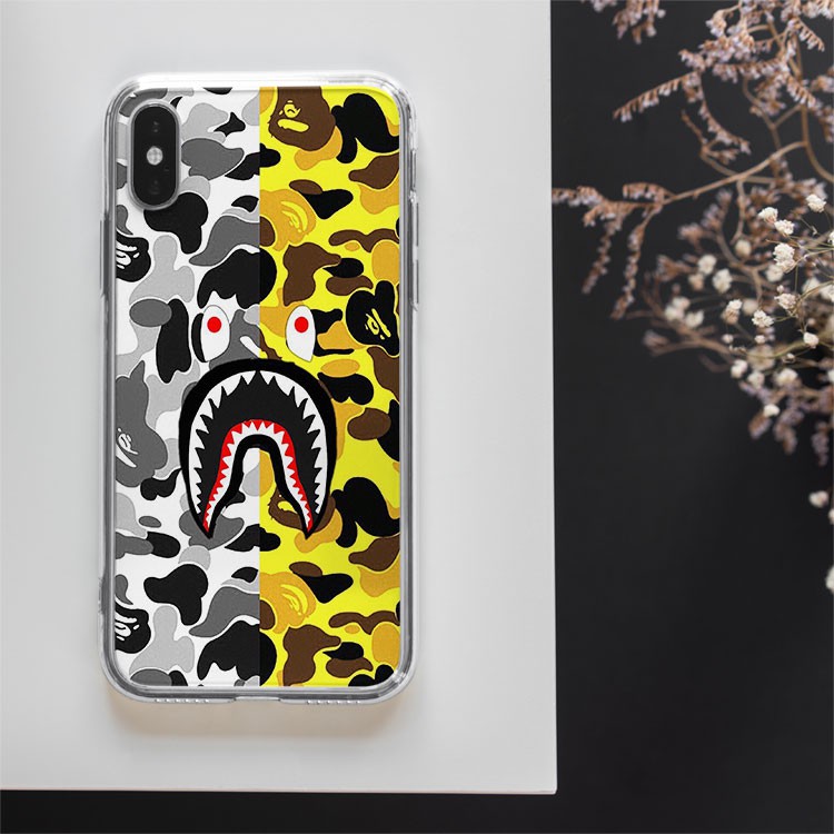 Ốp lưng cá mập BAPE trắng vàng cho Iphone 5 6 7 8 Plus 11 12 Pro Max X Xr BAPPOD00194