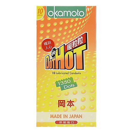 Bao Cao Su Okamoto Dot De Hot 1350, gai nóng, gân gai nhiều, cho cảm giác thú vị, kéo dài thời gian yêu, 1 hộp 3 bcs