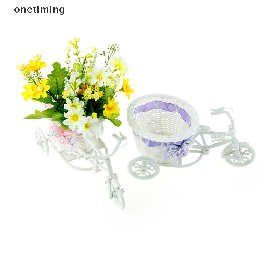 Otvn Excellent White Tricycle Bike Flower Basket Container For Flower Plant Home Decor Vase Jelly