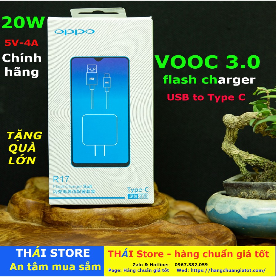 Bộ sạc Siêu nhanh OPPO R17 chính hãng, công suất 20W - VOOC 3.0, chân USB to Type C (mã SA07) - bảo hành 6 tháng