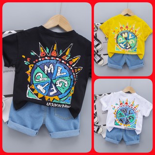 SET ÁO THUN BÉ TRAI ÁO THUN COTTON QUẦN JEAN CHO BÉ TRAI HÌNH VẼ SƠN SIZE TỪ 1 - 4 TUỔI