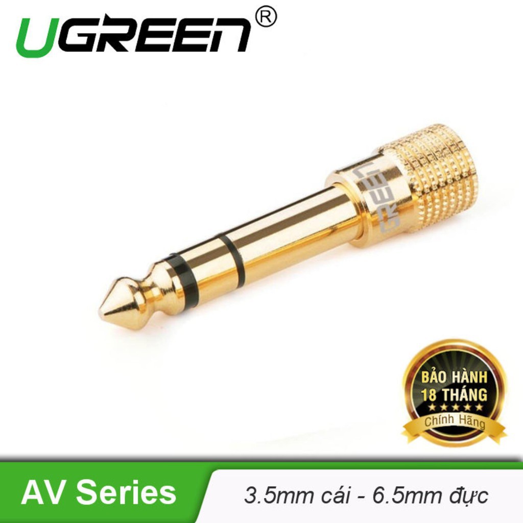 Đầu jack chuyển đổi âm thanh từ cổng 3.5mm cái sang cổng 6.5mm đực chính hãng UGREEN 20503 - Hàng Chính Hãng