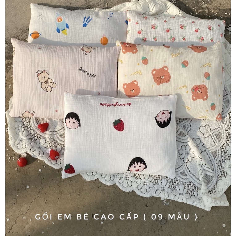Gối em bé _ GỐI XÔ NHĂN MUSLIN OGRANIC CHO BÉ