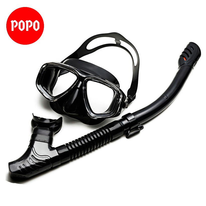 Bộ kính lặn kèm ống thở mắt kính cường lực ống thở ngăn nước cao cấp POPO Collection