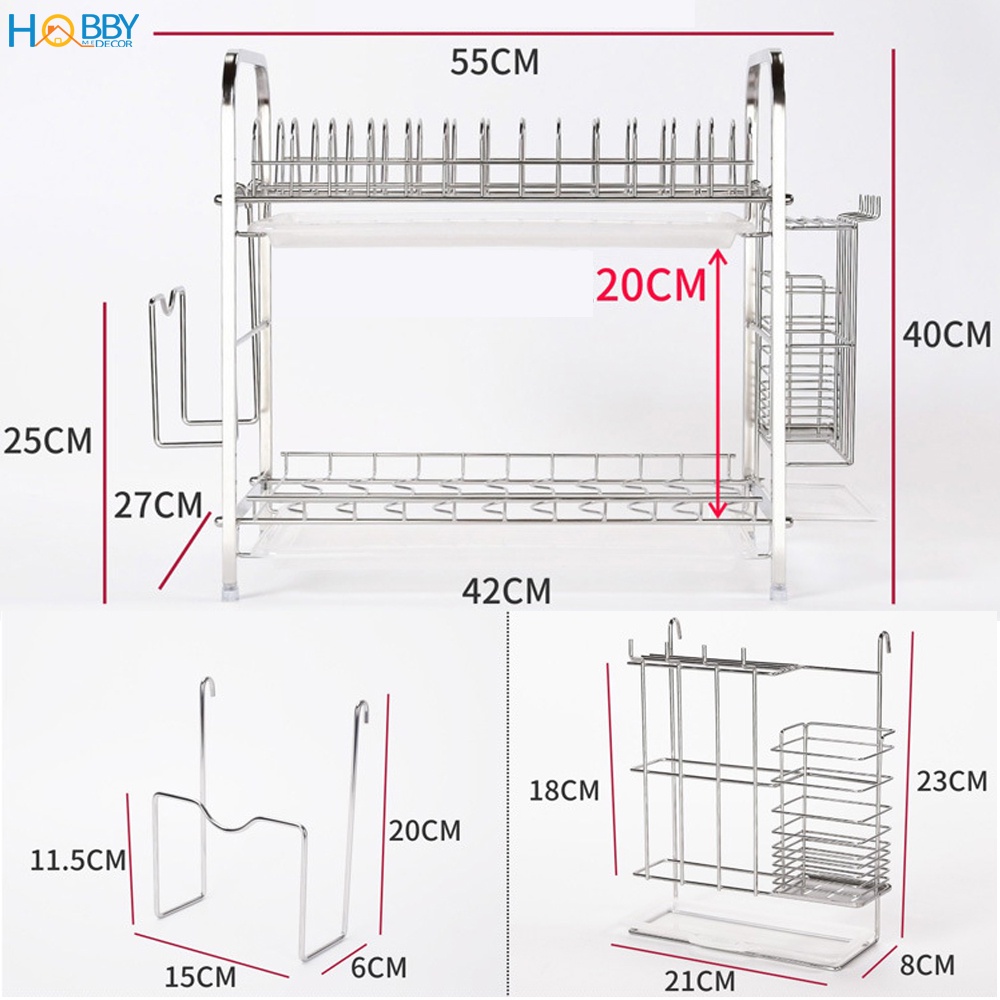 Kệ đựng chén bát 2 tầng Inox 304 cao cấp HOBBY Home Decor KC2F - tất cả trong 1 kệ chén - mẫu 2 tầng