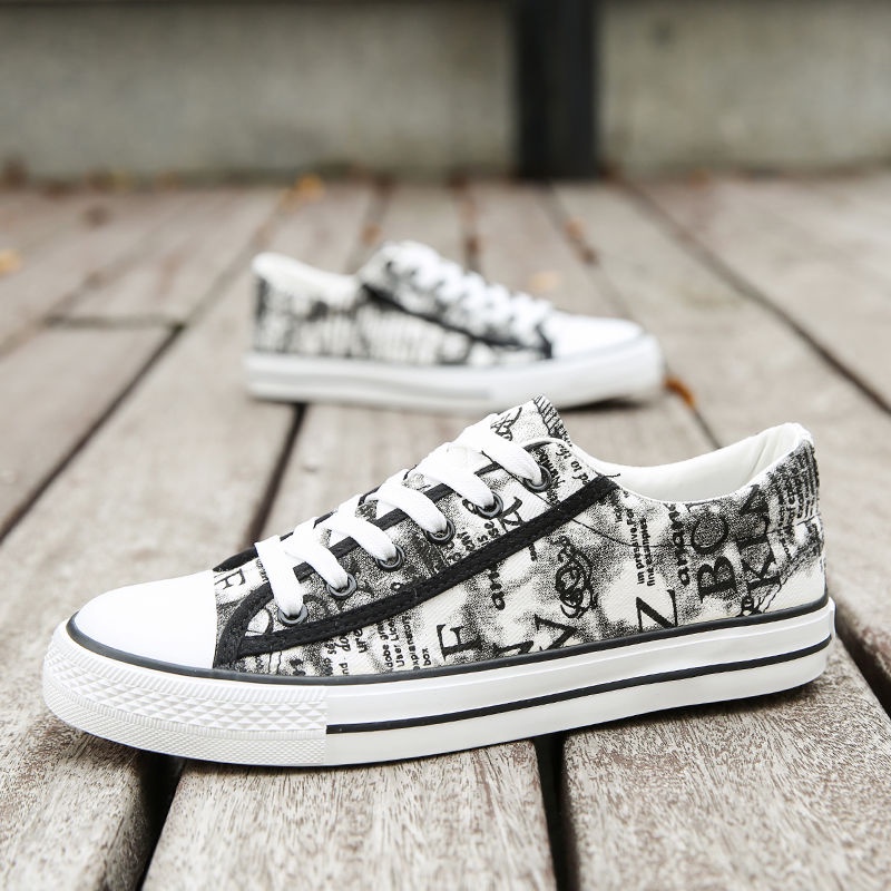 Giày Vải Canvas Cổ Thấp Thoáng Khí In Họa Tiết Graffiti Phong Cách Hàn Quốc Thời Trang Cho Nam Size 39-44 8 Kiểu