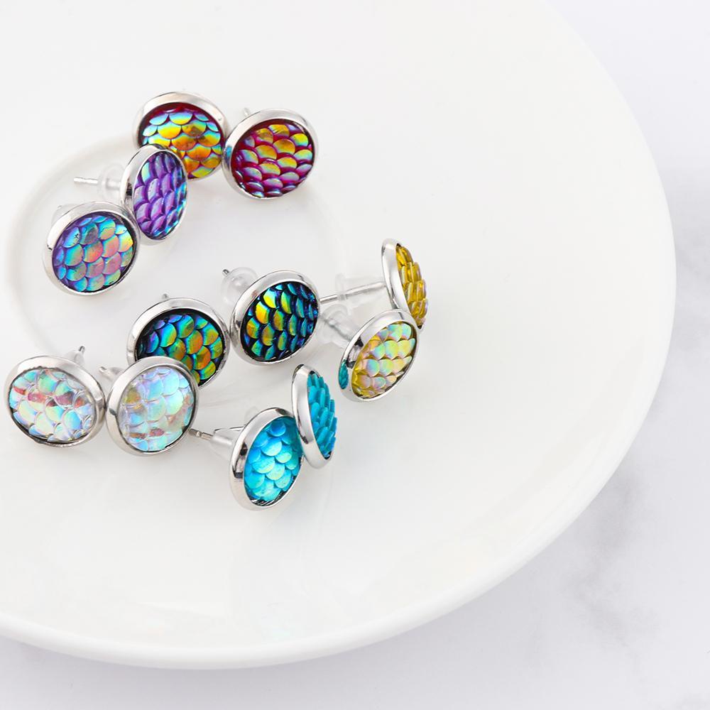 Bộ 6 Đôi Bông Tai Tròn Họa Tiết Vảy Cá Thời Trang 12mm