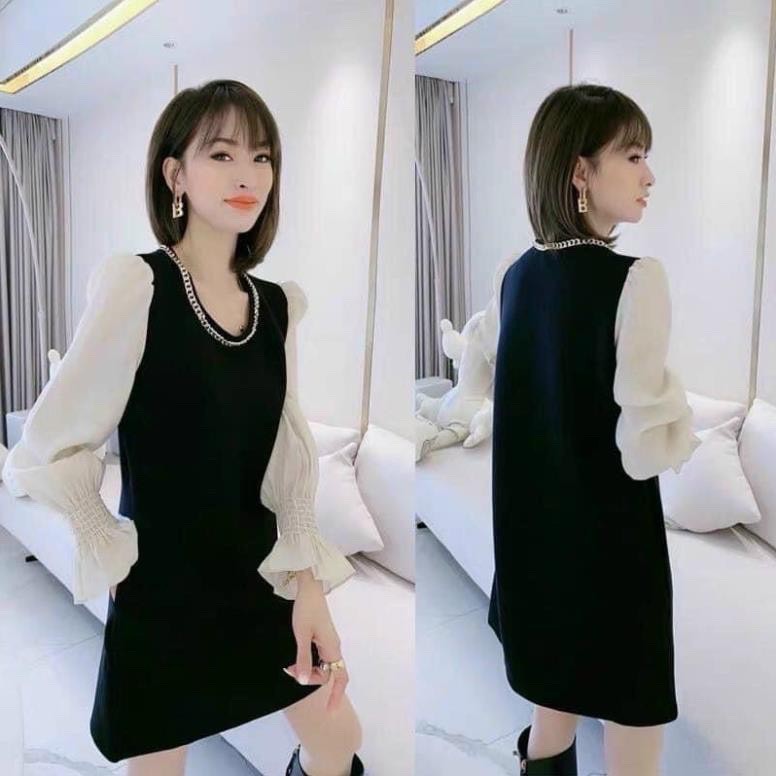 Váy suông nữ dài tay bo chun kèm dây xích chất đẹp | BigBuy360 - bigbuy360.vn