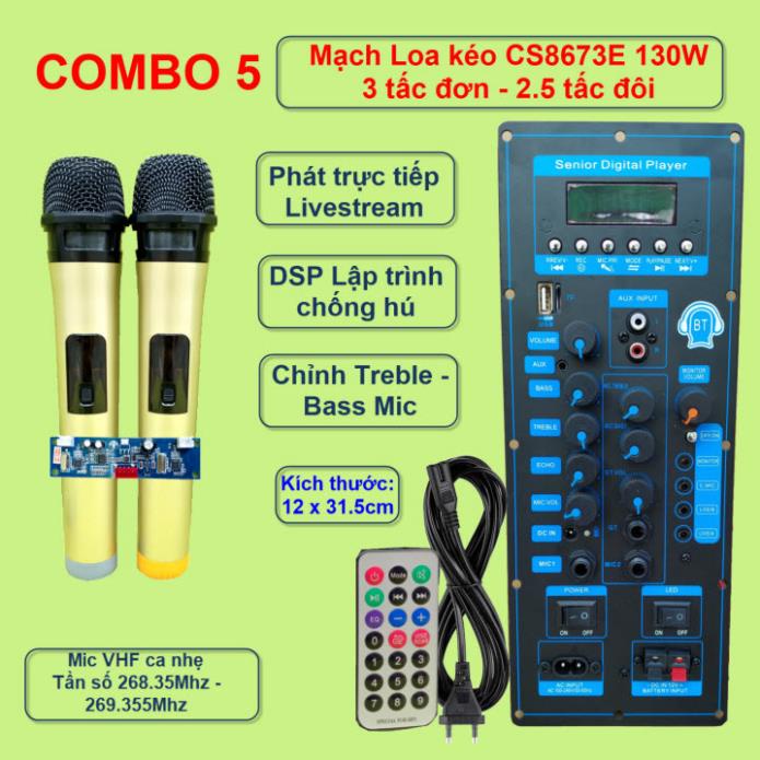 Mạch loa kéo CS8673E 130W LIVESTREAM - DSP lập trình chống hú, chỉnh Bass Treble Micro kèm Micro