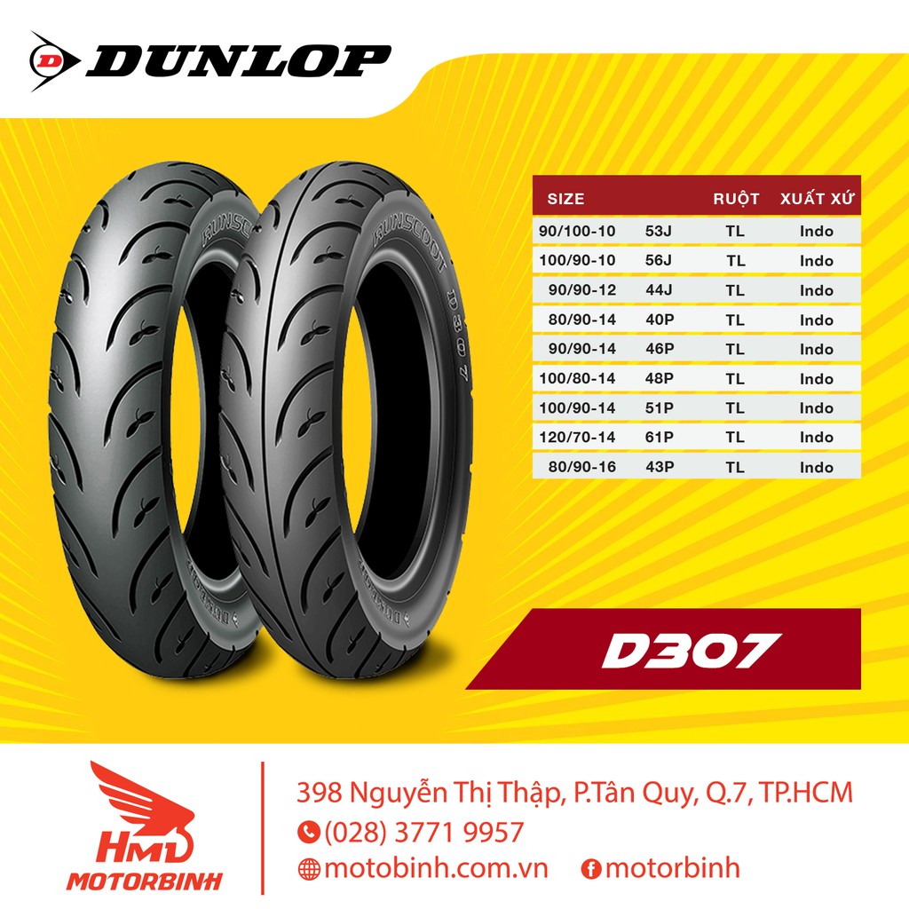 Lốp mâm/niềng size 10 hiệu Dunlop dành cho xe Spacy, Freeway, Atila, Lead, SCR, Grande, ...