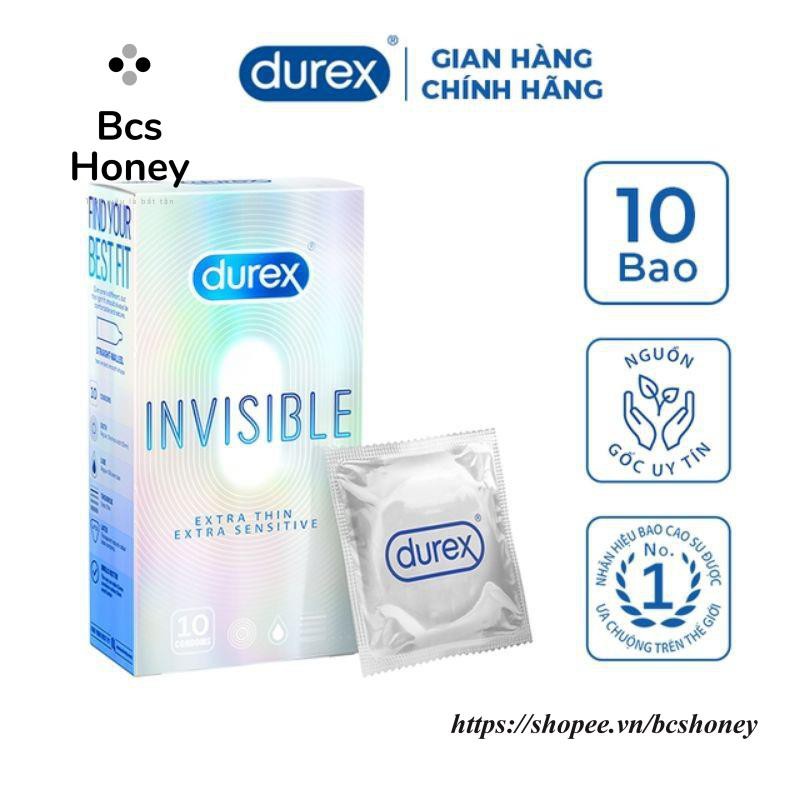 Bao cao su Durex Invisible Extra Thin extra sensitive siêu mỏng siêu mạnh chân thật hương yêu hộp 10c