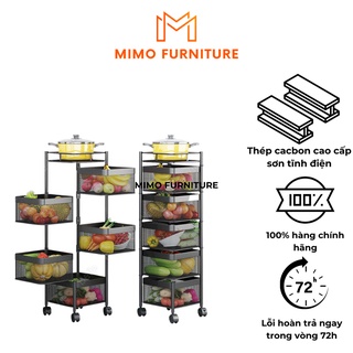 Kệ Để Đồ Nhà Bếp Đa Năng Nhiều Tầng BELLEVIE Kệ Vuông Xoay 360 Độ Đựng Rau Củ Quả, Kệ Sắt Sơn Tĩnh Điện Có Bánh Xe
