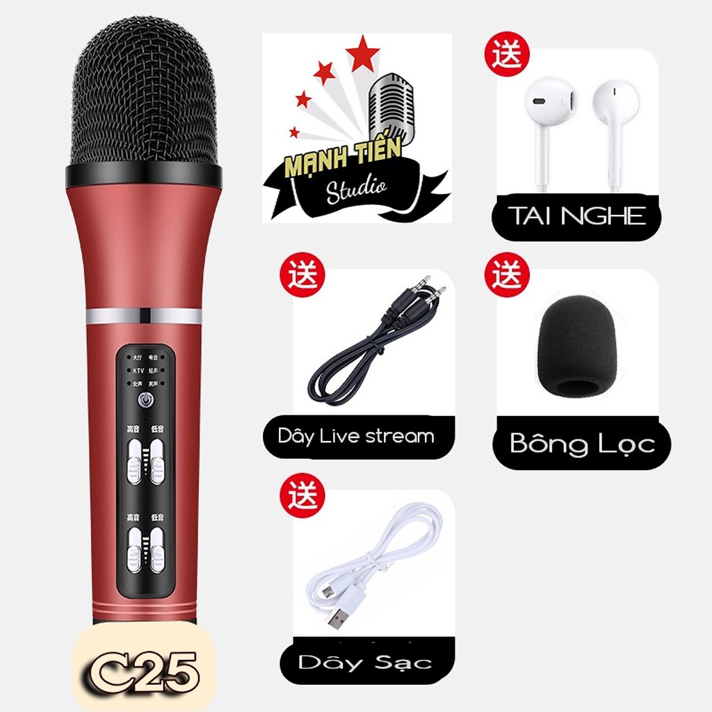 [Loại 1 Full phụ kiện] Mic C25 cao cấp đa năng giả giọng live stream fb, tiktok, bigo, thu âm dễ dàng lắp đặt và sử dụng