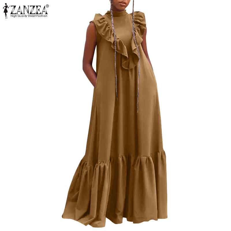 Đầm Maxi Zanzea sát nách cổ đứng hợp thời trang dành cho nữ