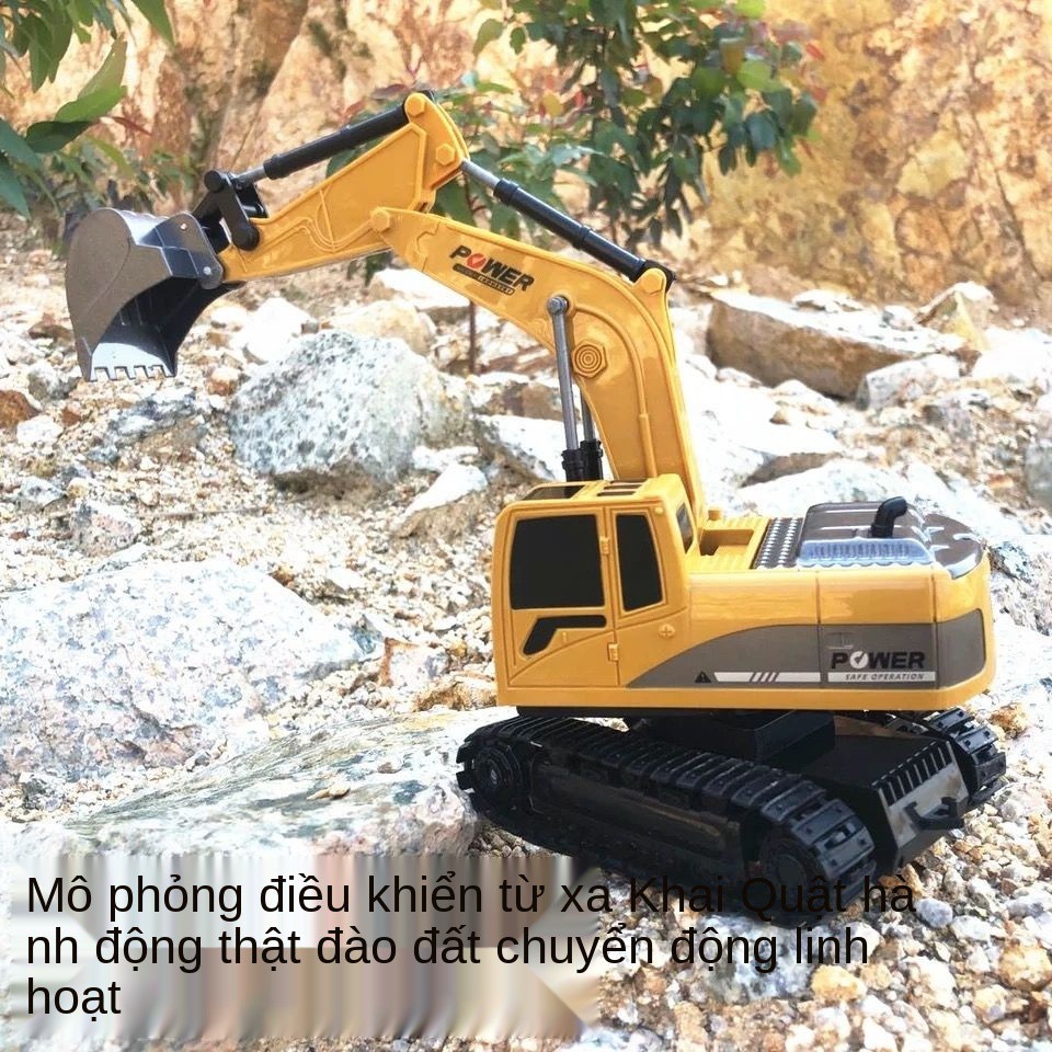 [Miễn phí 6 xe công trình ] Máy xúc đào điều khiển từ xa bằng hợp kim trẻ em Đồ chơi ô tô cậu bé