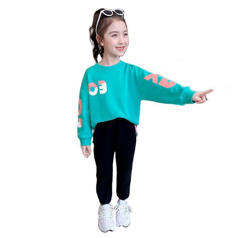 Set đồ thể thao hai món IQ ANGEL gồm áo và quần phong cách phương Tây hợp thời trang cho bé gái
