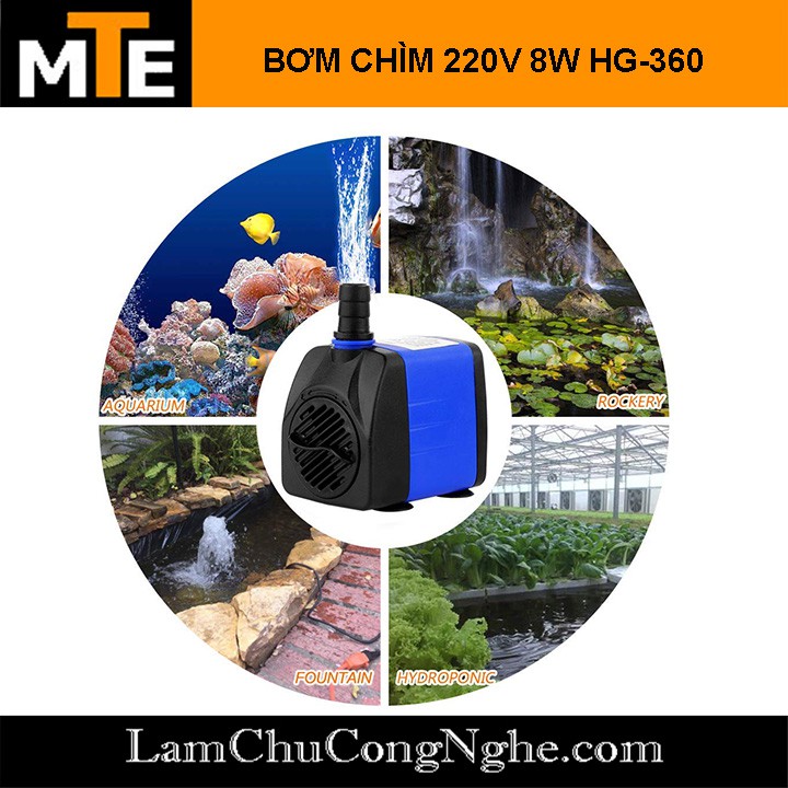 Bơm chìm mini 220V 8W HG-360 bơm tiểu cảnh, bể cá, điều hòa nước