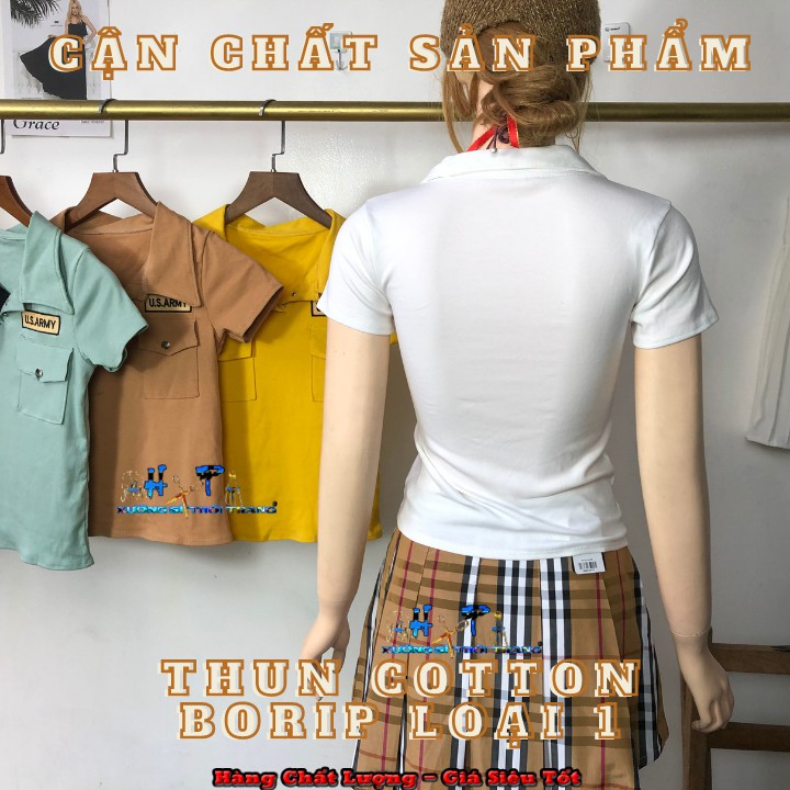 Áo thun croptop cổ bẻ phlối cúc bấm thêu logo mẫu mới thời trang 2020 | BigBuy360 - bigbuy360.vn