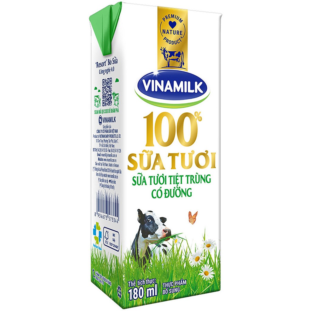 Thùng 48 hộp sữa tươi có đường Vinamilk 100% Sữa Tươi 180ml
