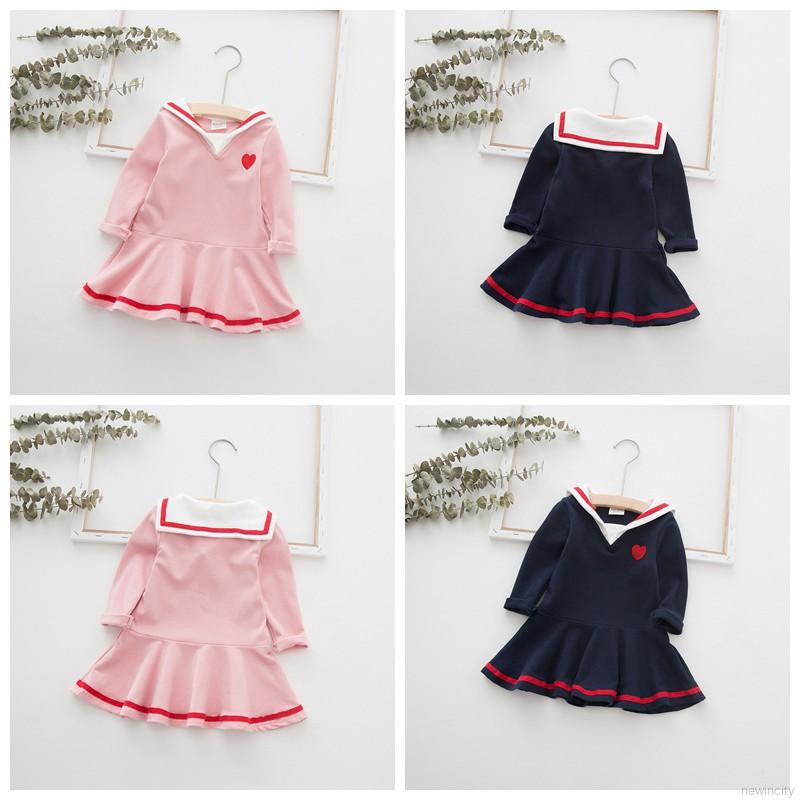 Đầm Tay Dài Thêu Hình Trái Tim Cho Bé Gái