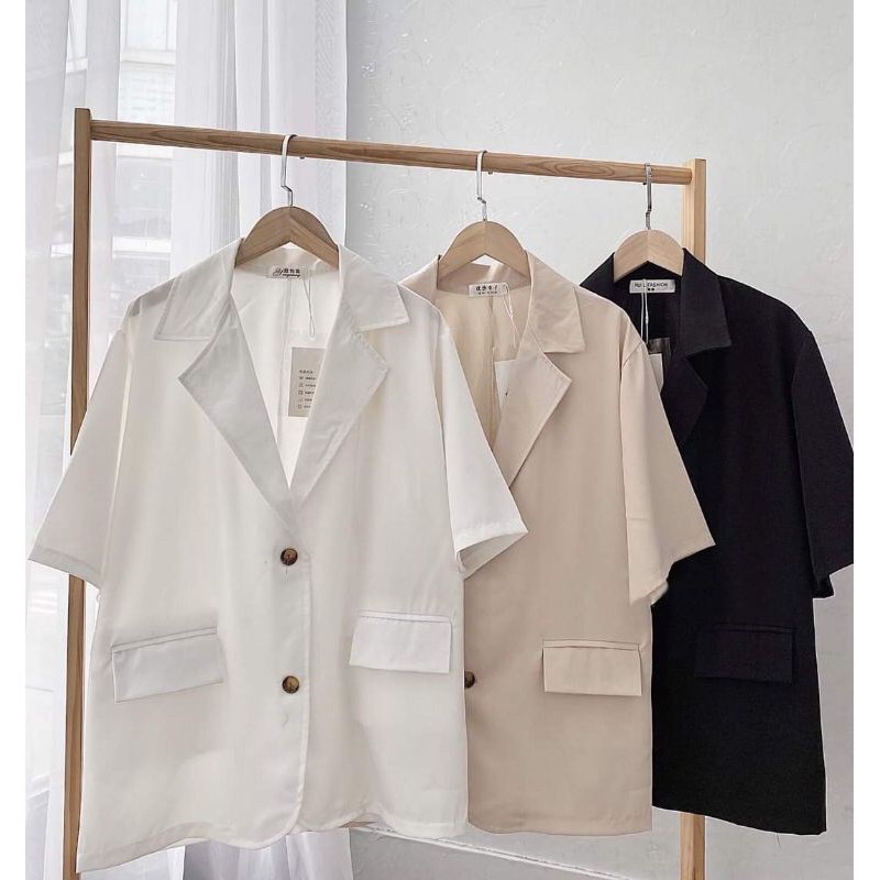 Áo blazer nữ cộc tay,áo vest nữ chất mát dáng rộng 2 khuy cá tính