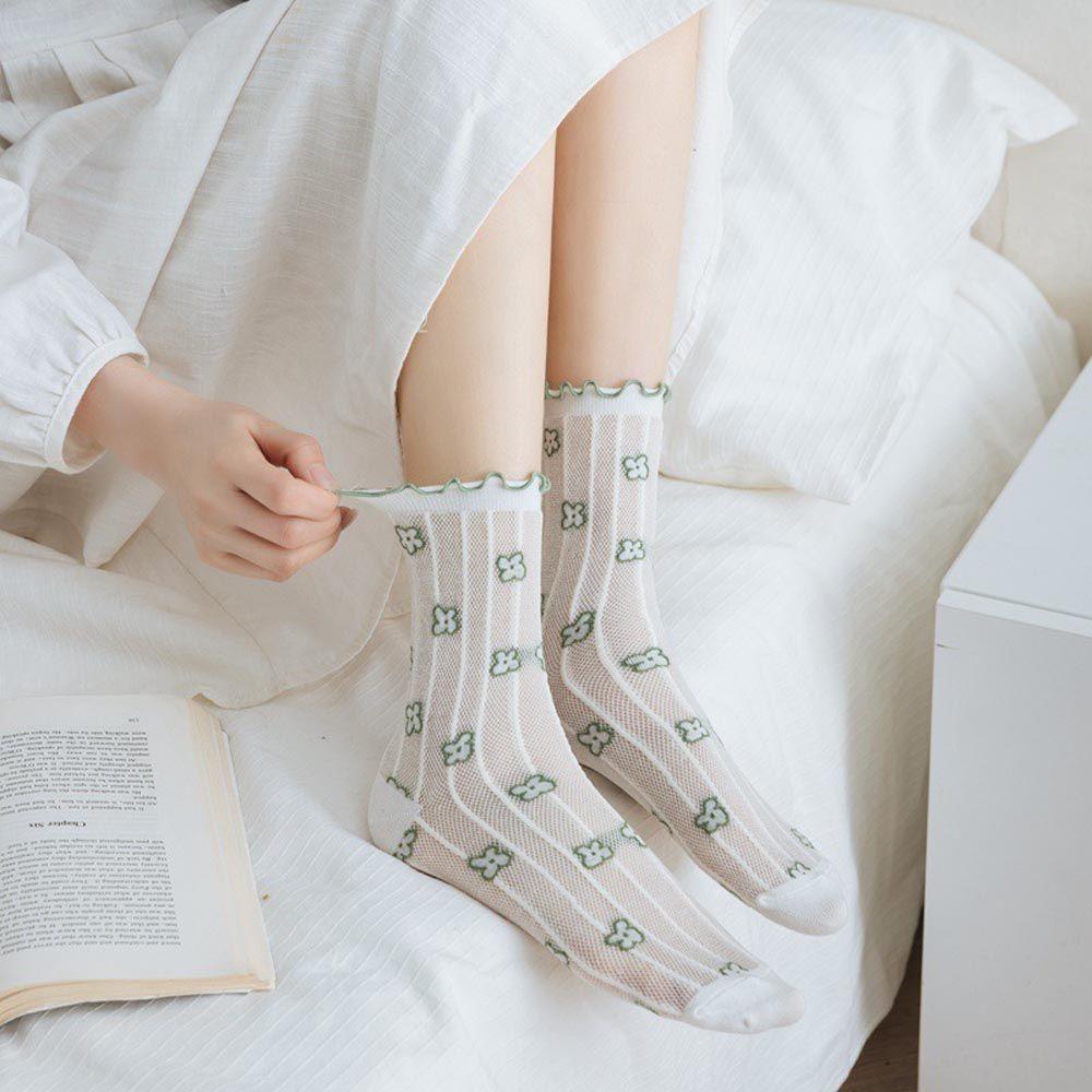 FORBETTER Vớ Lụa Trong Suốt Họa Tiết Kẻ Sọc Phong Cách Harajuku Ngọt Ngào Thanh Lịch Cho Nữ
