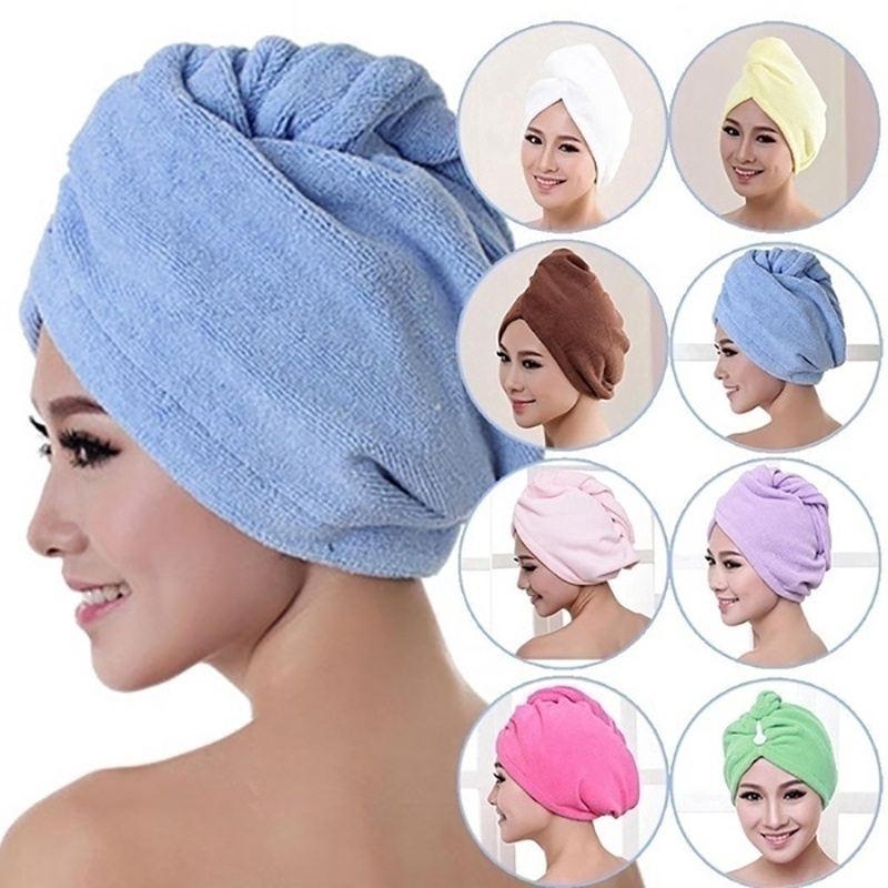 Microfiber Strong Water Absorbing Microfiber Dry Hair Towel Wrap Shower Cap Candy Color Girls Bathroom Accessories