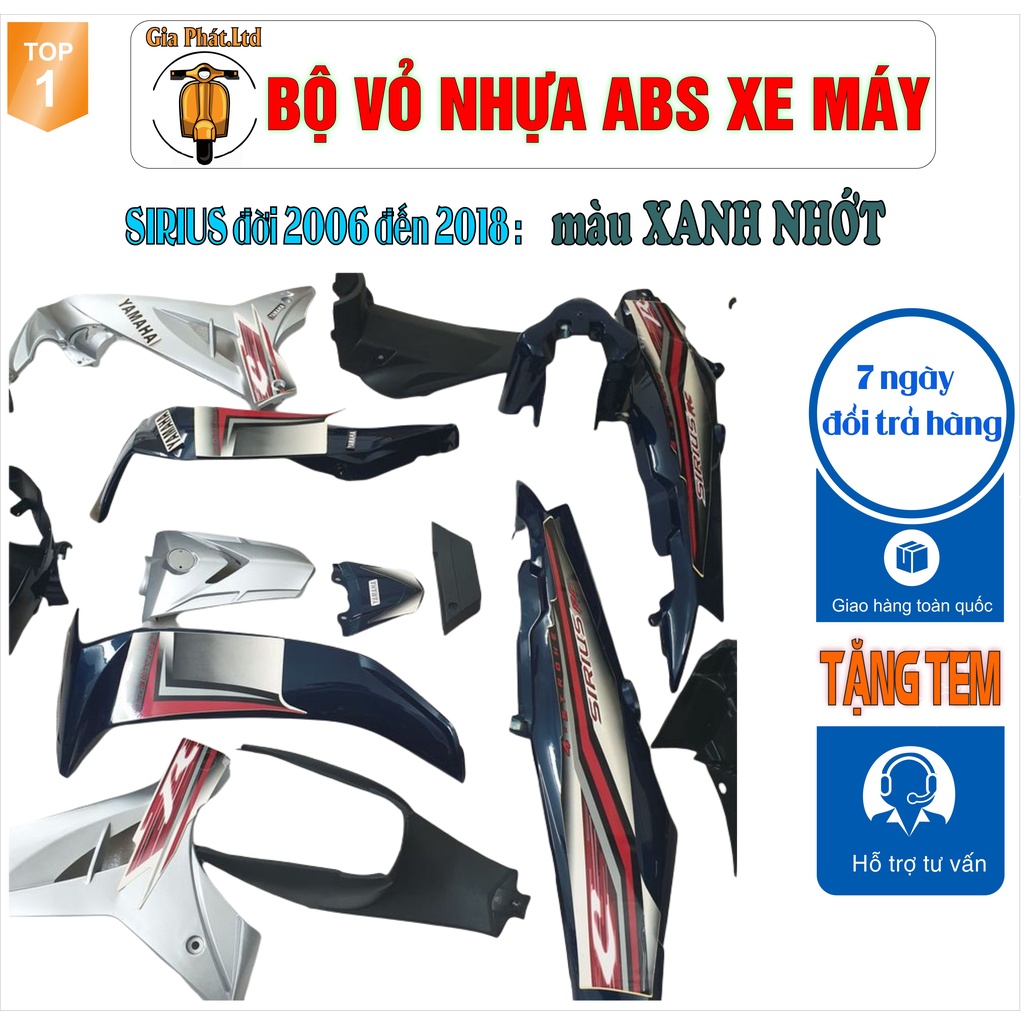 Bộ dàn áo xe SIRIUS màu XANH NHỚT - nhựa nguyên sinh ABS_ SPP- 561 (8047)