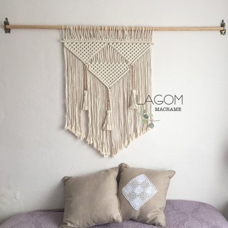 Mành treo Macrame tam giác phối hạt gỗ mộc