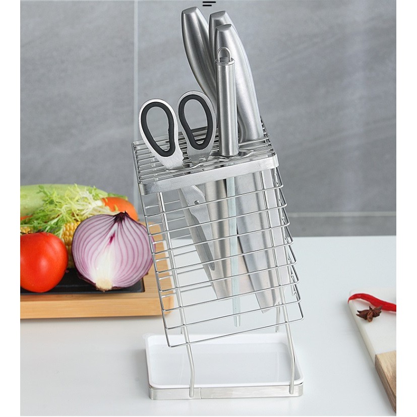 Giá Để Dao Kéo Nhà Bếp INOX SUS304 - Ống Cắm Dao Kéo INOX Có Khay Chứa Nước - IUIUSHOP