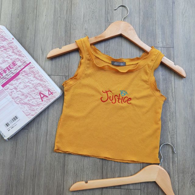 [Mã WASTUP giảm 10% tối đa 30K đơn 99K] [SIÊU Giảm GIÁ Áo Croptop thêu Justice Thun gân | BigBuy360 - bigbuy360.vn