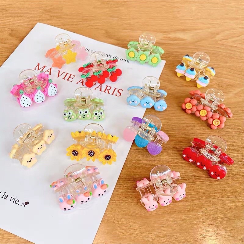 Kẹp Tóc Hình Hoa / Trái Cây Bằng Nhựa Resin Dễ Thương Xinh Xắn Cho Bé Gái