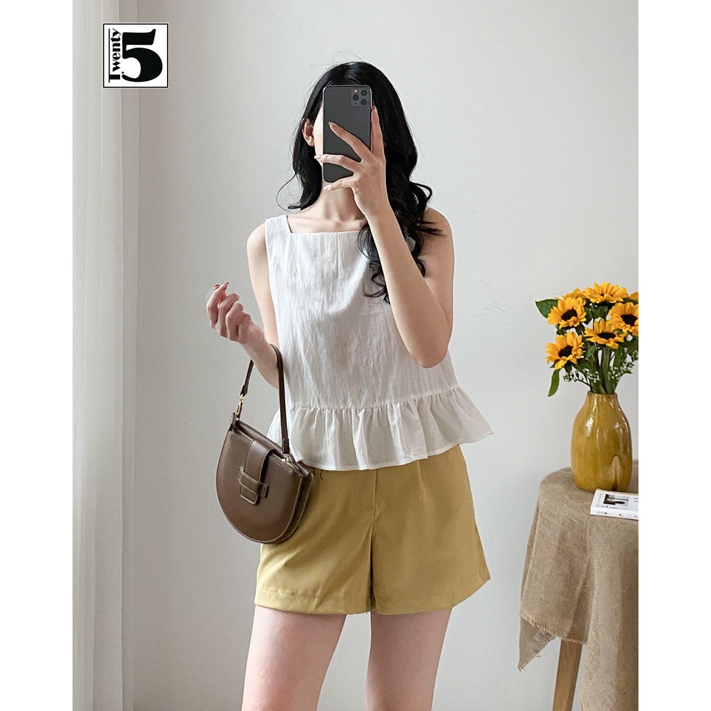 Áo kiểu nữ sát nách bèo viền 2 nơ thắt lưng Twentyfive N1051