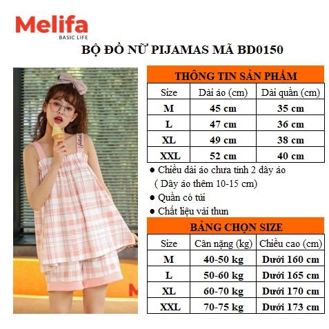 Bộ đồ pijamas nữ mặc nhà áo hai dây quần short chất cotton thoáng mát nhiều màu mã BD0150