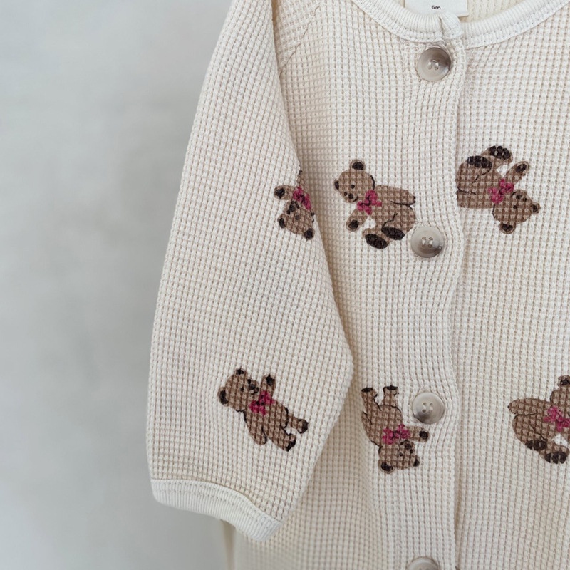 Bộ Áo Liền Quần Tay Dài In Hoạt Hình Gấu Xinh Xắn Cho Trẻ Sơ Sinh