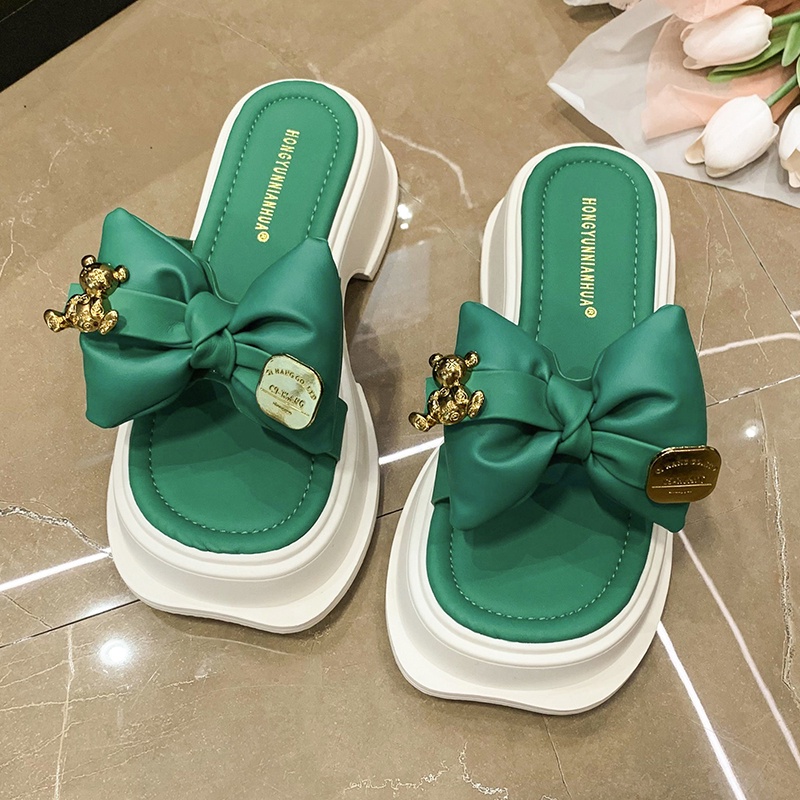 Dép nữ IELGY đế xuồng mũi vuông quai đính nơ chống trượt thời trang Hàn Quốc