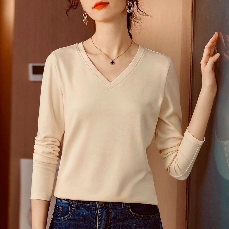 [HANGXUATDU]]-Áo thun nữ dài tay trơn 100% cotton xuất dư