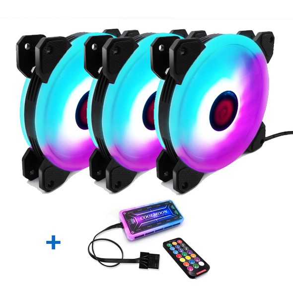 Bộ 3 FAN CASE 12CM LED RGB COOLMOON V3 - KÈM BỘ HUB VÀ REMOTE