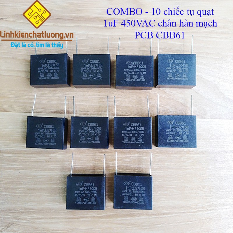 10 chiếc tụ quạt 1uF 450VAC chân hàn mạch PCB CBB61