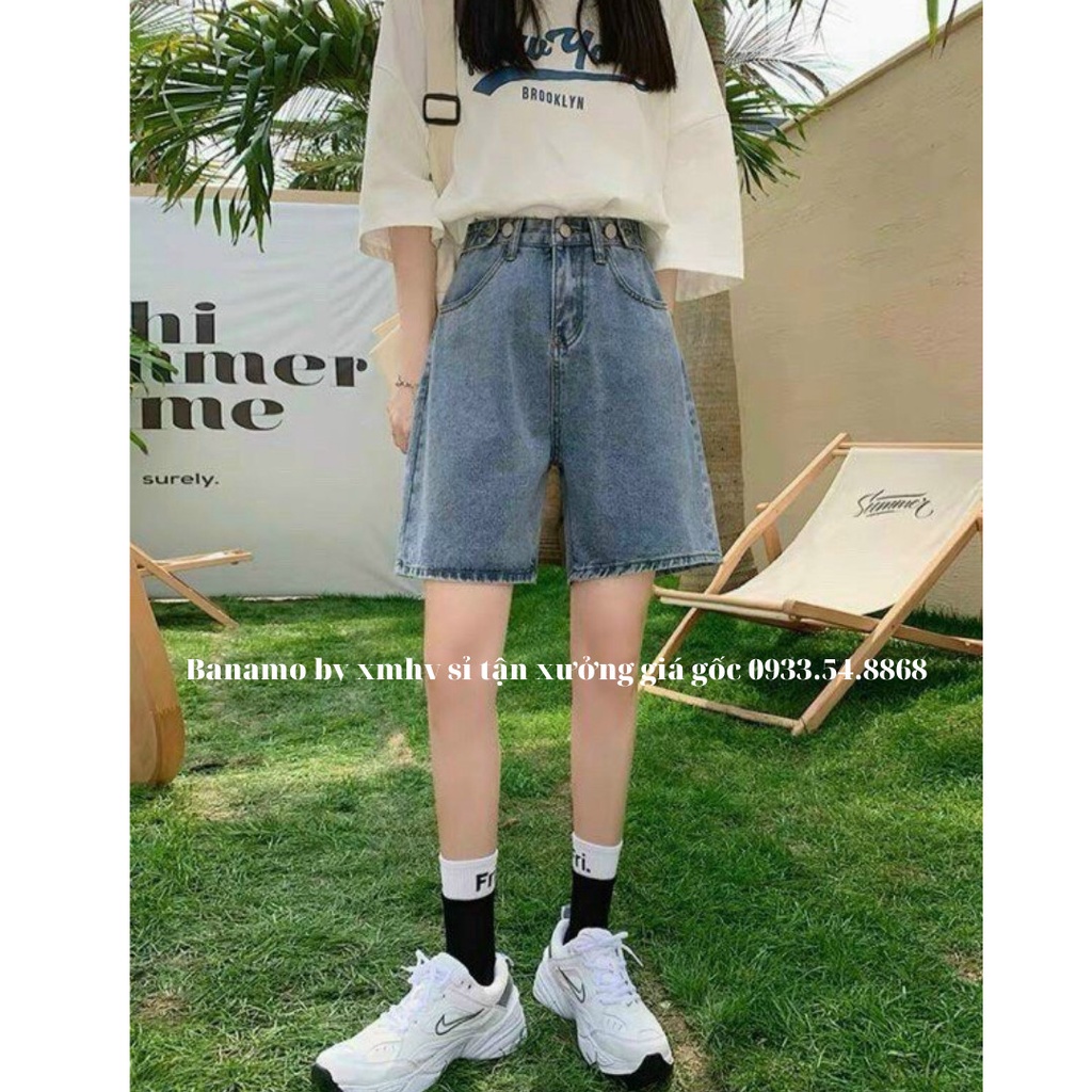 Quần short jean nữ 2 cúc eo, lưng cao siêu đẹp thời trang Banamo fashion  jean nữ 2 cúc eo 662