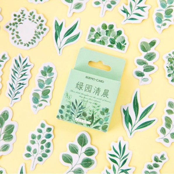 MO-CARD_Hộp 45 Sticker the rustle of leaves, lá cây khuynh diệp, cau tiểu trâm…