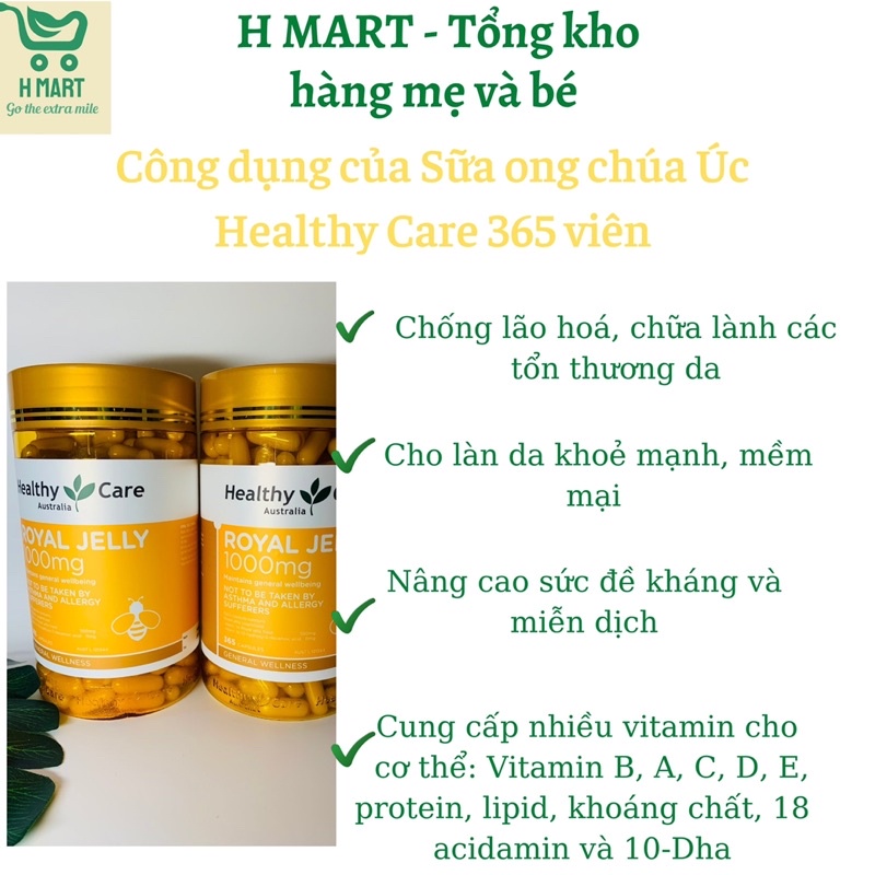 Sữa Ong Chúa Healthy Care Royal Jelly 1000mg Úc - 365 viên