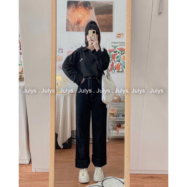 QUẦN JEANS SUÔNG viền chỉ nổi JULYS STORE (ảnh shop chụp kèm video cận chất)