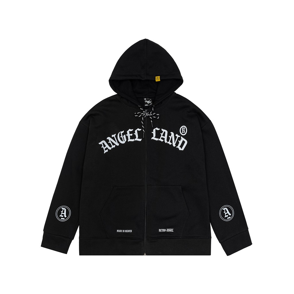 Áo Hoodie Khoá Kéo Angel-Land Retro Angel Black Zip Hoodie - RZB