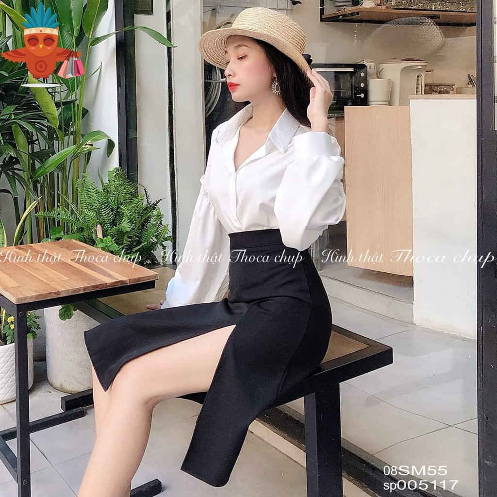 Chân váy midi đen xẻ tà lưng cao THOCA HOUSE sang chảnh, 3 size phù hợp đi chơi, đi làm cho các nàng | BigBuy360 - bigbuy360.vn