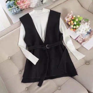Set áo gile kèm áo trong cổ 3p phong cách ulzzang Hàn Quốc