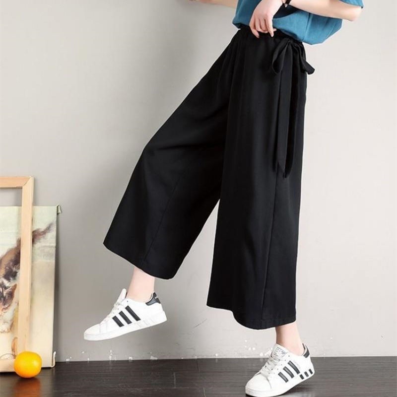 Quần Dài Ống Rộng Màu Đen Dễ Phối Đồ Thời Trang Cho Nữ