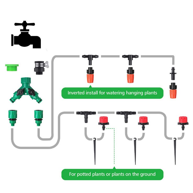 Combo hệ thống tưới nước, bộ tưới cây tiện lợi gồm 40 đầu tưới nhỏ giọt và phun sương, 40m dây dẫn nước, đầy đủ phụ kiện
