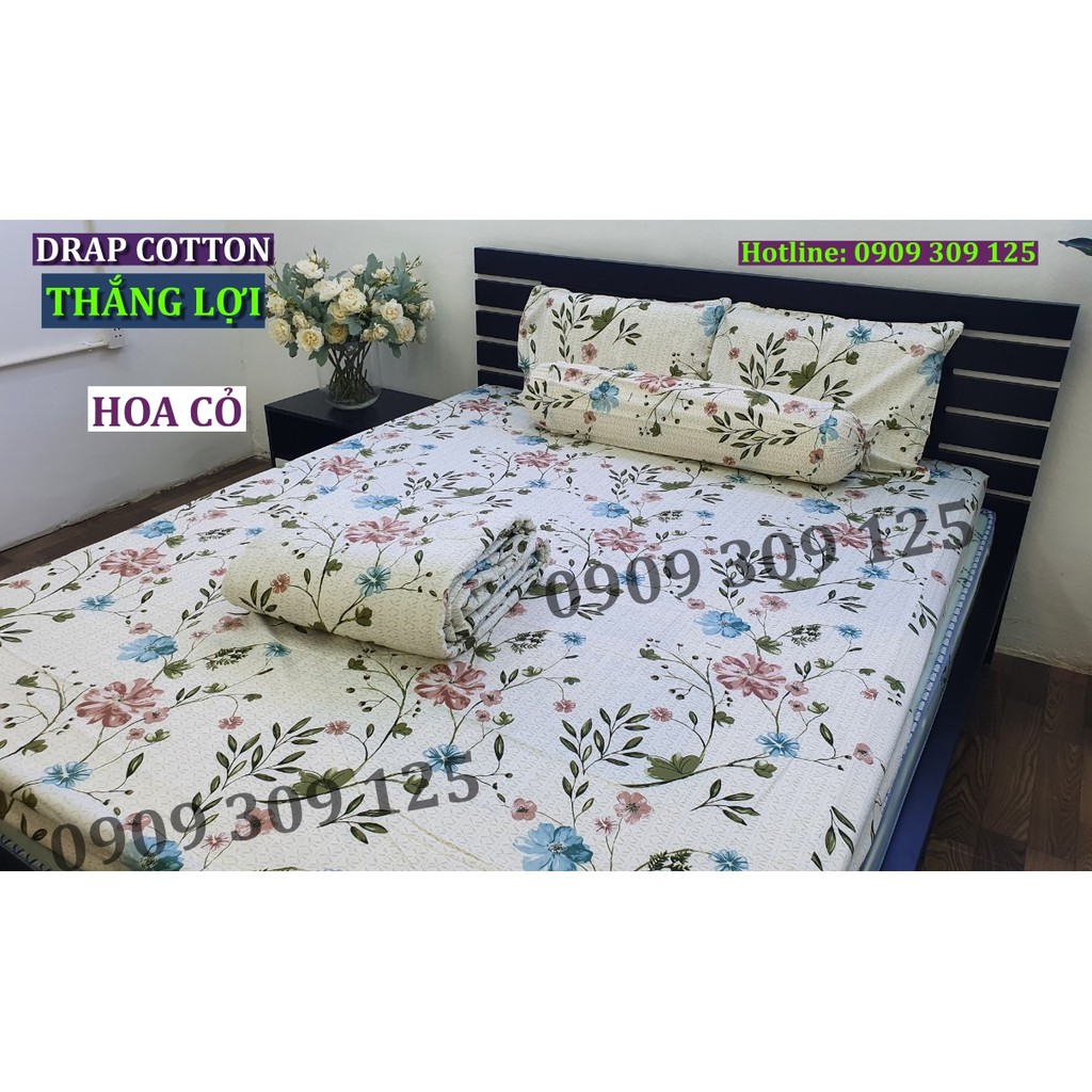 bộ drap cotton cao cấp 100% ảnh thật (mẫu Hoa cỏ)