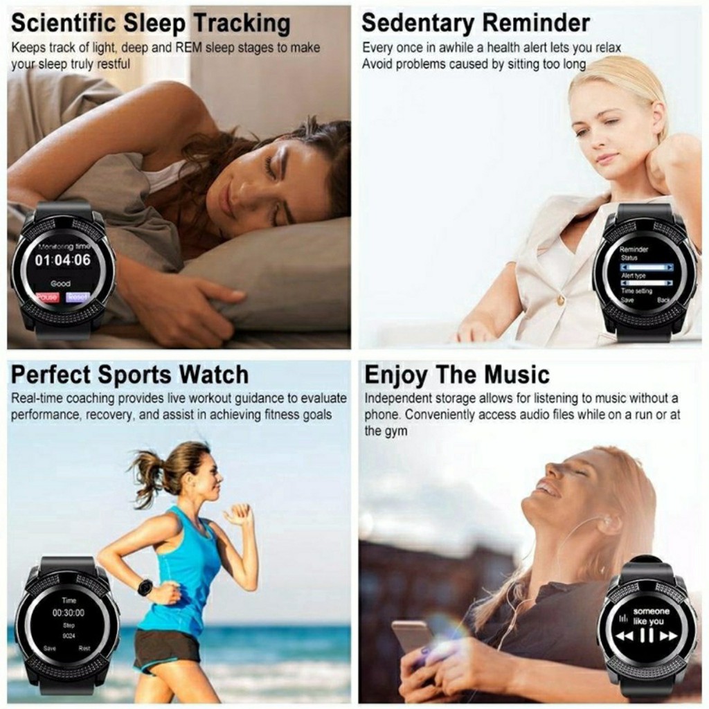 Đồng hồ thông minh Smartwatch V8 Plus mặt tròn thể thao. Cảm ứng, gắn sim và thẻ nhớ. Nghe gọi 2 chiều. Phù hợp nam nữ